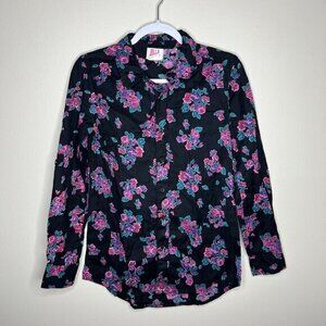 Billabong Women's Floral Button-Up Shirt Size S‎ 100% Cotton Black & Pink
